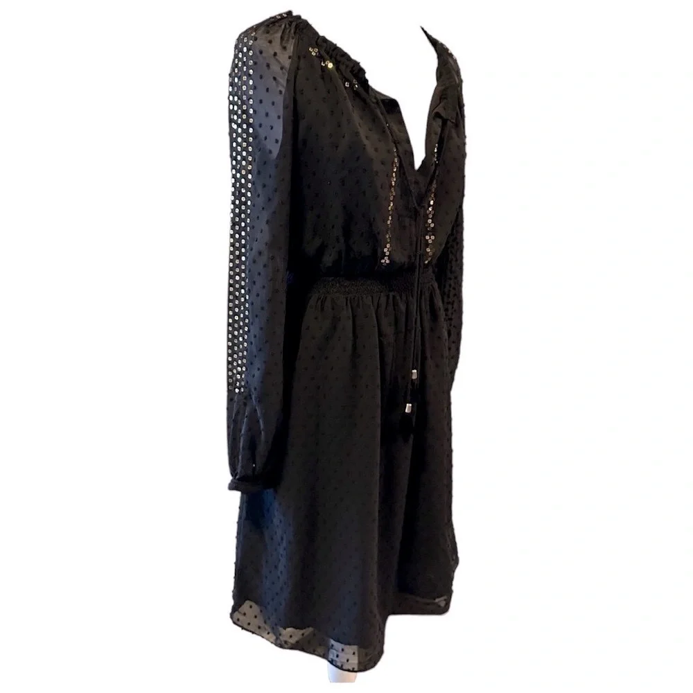 NWT Altuzarra Dress Black Swiss dot chiffon sequins long sleeves smocked Sz 4 - Picture 5 of 15